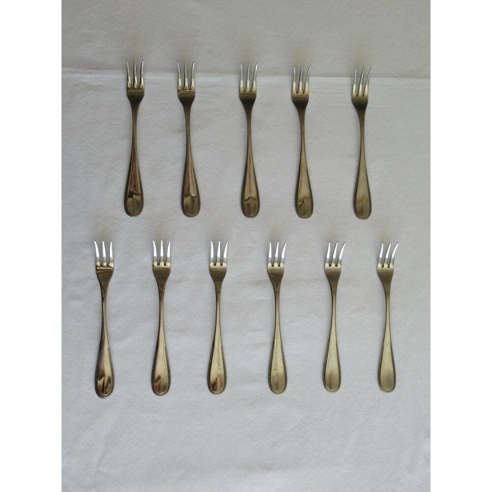 11x Cocktail Fork Lot Crystal Palace Stainless Oxford Hall Japan 5.5" Beaded VTG